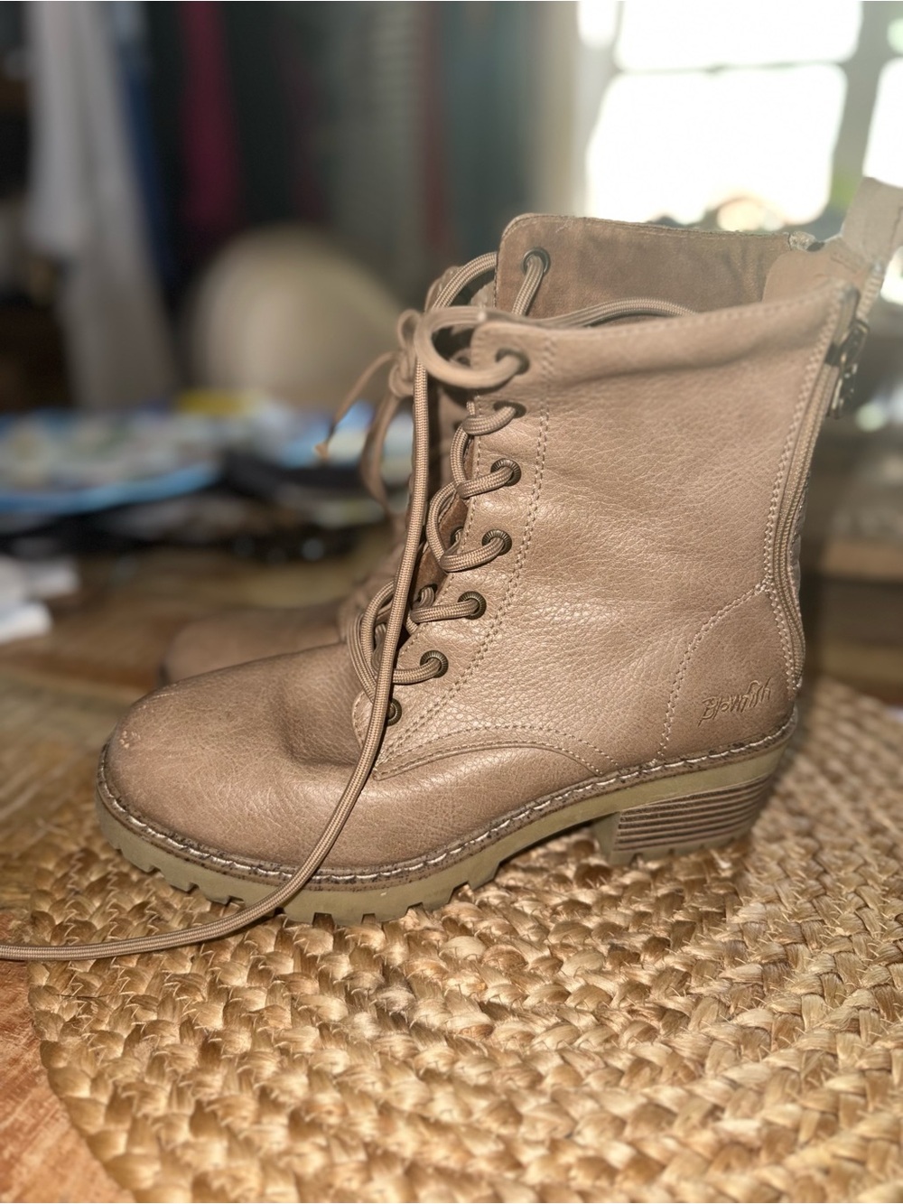 Blowfish Taupe Lace-Up Combat Booties